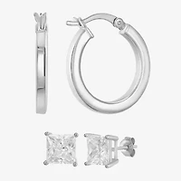 Womens Cubic Zirconia Sterling Silver Round 2 Pair Earring Set