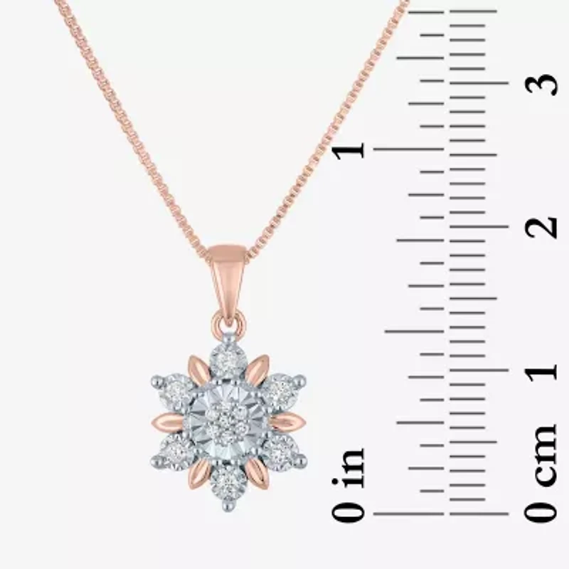 Diamond Blossom (G-H / Si2-I1) Womens 1/10 CT. T.W. Lab Grown White Diamond 14K Rose Gold Over Silver 18 Inch Pendant Necklace