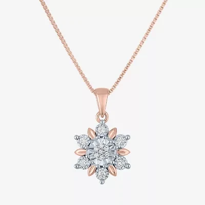 Diamond Blossom (G-H / Si2-I1) Womens 1/10 CT. T.W. Lab Grown White Diamond 14K Rose Gold Over Silver 18 Inch Pendant Necklace