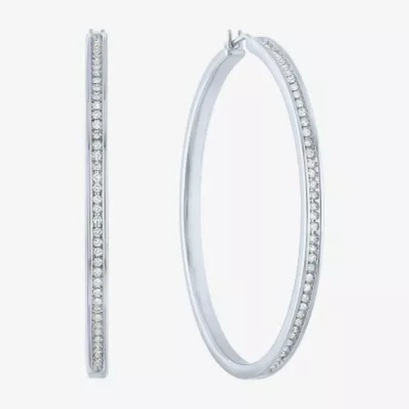 (G-H / Si2-I1) Womens 1/2 CT. T.W. Lab Grown White Diamond Sterling Silver 46.4mm Hoop Earrings