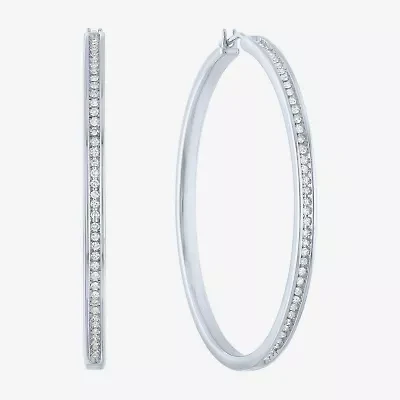 (G-H / Si2-I1) Womens 1/2 CT. T.W. Lab Grown White Diamond Sterling Silver 46.4mm Hoop Earrings