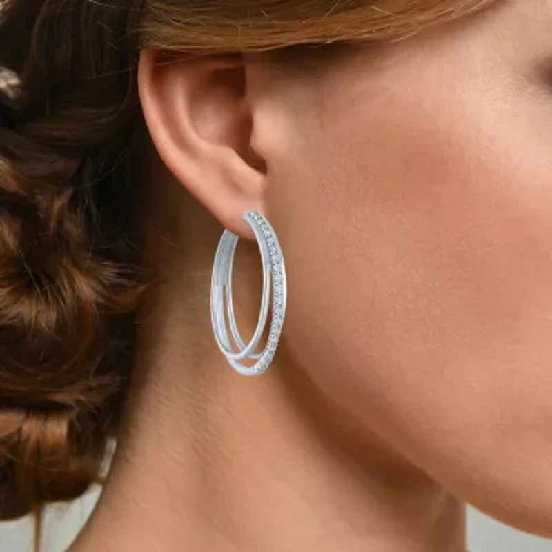 (G-H / I1-I2) Womens 1/10 CT. T.W. Lab Grown White Diamond Sterling Silver 41mm Hoop Earrings