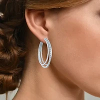 (G-H / I1-I2) Womens 1/10 CT. T.W. Lab Grown White Diamond Sterling Silver 41mm Hoop Earrings