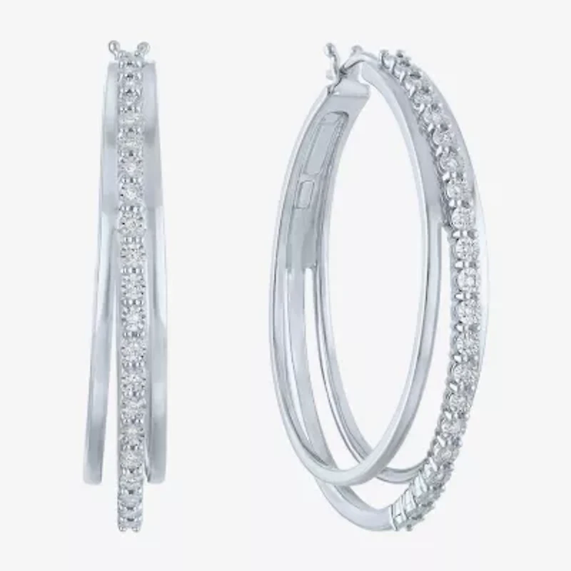 (G-H / I1-I2) Womens 1/10 CT. T.W. Lab Grown White Diamond Sterling Silver 41mm Hoop Earrings