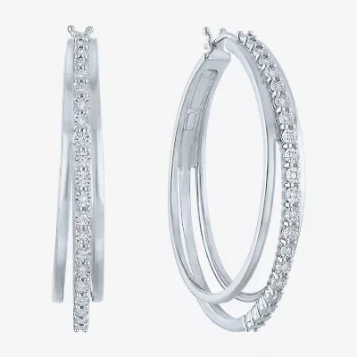 (G-H / I1-I2) Womens 1/10 CT. T.W. Lab Grown White Diamond Sterling Silver 41mm Hoop Earrings
