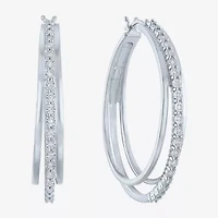 (G-H / I1-I2) Womens 1/10 CT. T.W. Lab Grown White Diamond Sterling Silver 41mm Hoop Earrings