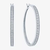 (G-H / I1-I2) Womens 1/10 CT. T.W. Lab Grown White Diamond Sterling Silver 40mm Hoop Earrings