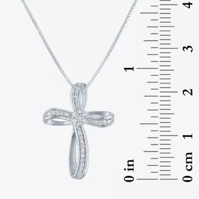 Diamond Blossom (G-H / Si2-I1) Womens 1/10 CT. T.W. Lab Grown White Sterling Silver Cross 18 Inch Pendant Necklace
