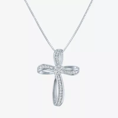 Diamond Blossom (G-H / Si2-I1) Womens 1/10 CT. T.W. Lab Grown White Sterling Silver Cross 18 Inch Pendant Necklace