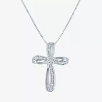 Diamond Blossom (G-H / Si2-I1) Womens 1/10 CT. T.W. Lab Grown White Sterling Silver Cross 18 Inch Pendant Necklace