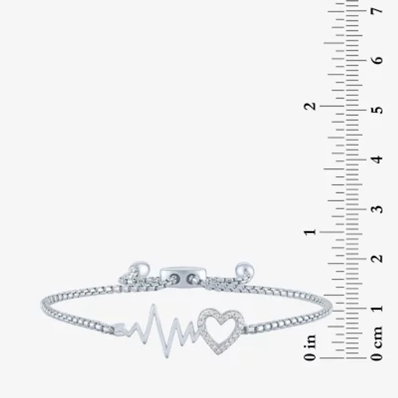 Rhythm & Muse Heart Beat (G-H / Si2-I1) Womens Diamond Accent Lab Grown White Diamond Sterling Silver Heart Bolo Bracelet
