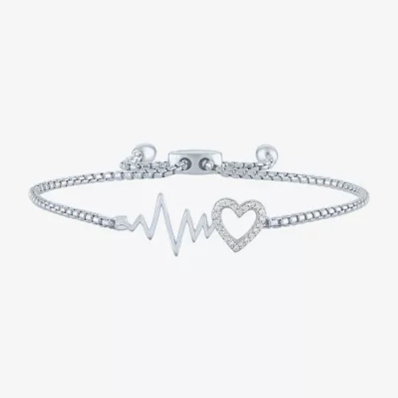 Rhythm & Muse Heart Beat (G-H / Si2-I1) Womens Diamond Accent Lab Grown White Diamond Sterling Silver Heart Bolo Bracelet