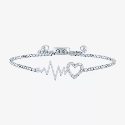 Rhythm & Muse Heart Beat (G-H / Si2-I1) Womens Diamond Accent Lab Grown White Diamond Sterling Silver Heart Bolo Bracelet