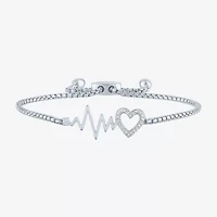 Rhythm & Muse Heart Beat (G-H / Si2-I1) Womens Diamond Accent Lab Grown White Diamond Sterling Silver Heart Bolo Bracelet