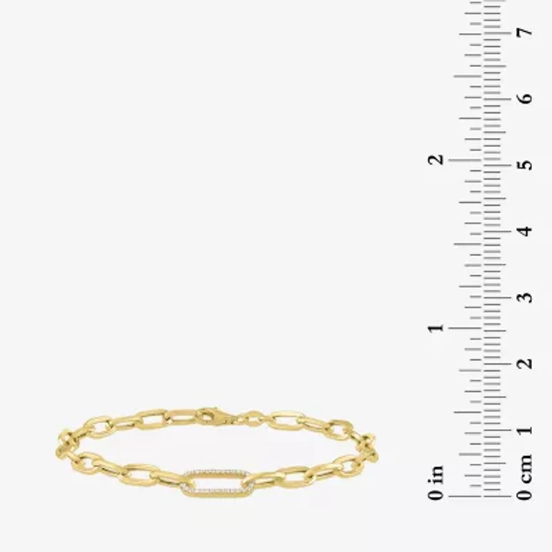 (G-H / I1-I2) Womens 14K Gold Over Silver 8 Inch Paperclip Chain Bracelet