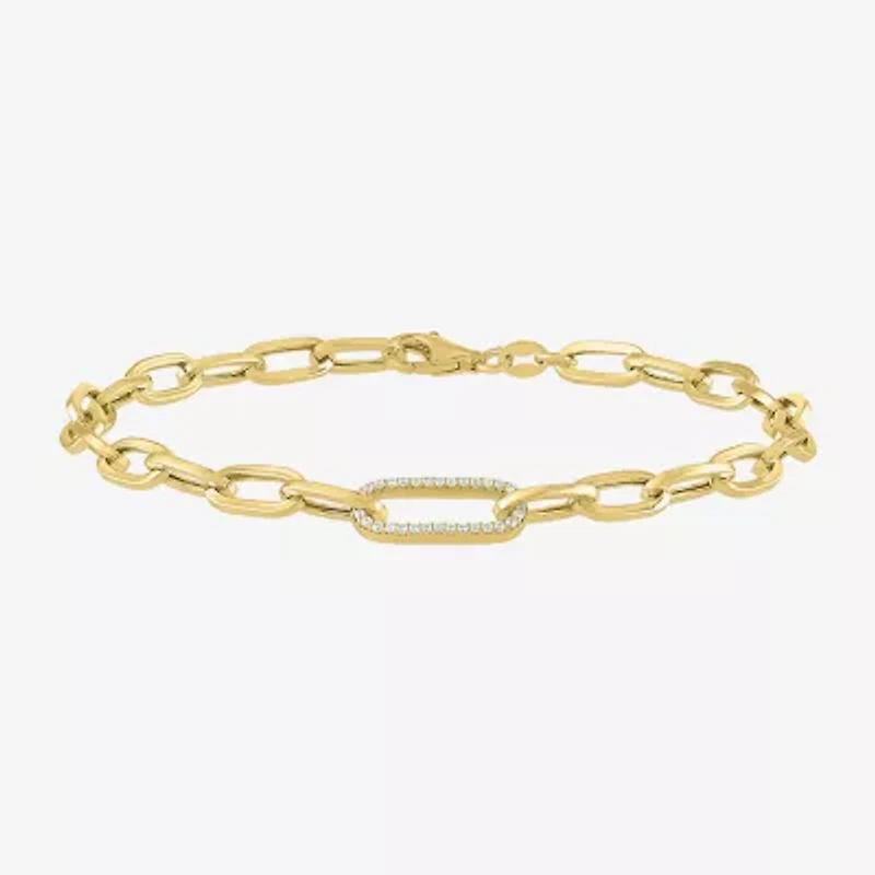 (G-H / I1-I2) Womens 14K Gold Over Silver 8 Inch Paperclip Chain Bracelet