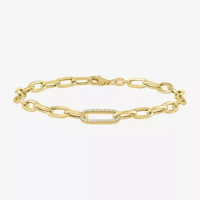 (G-H / I1-I2) Womens 14K Gold Over Silver 8 Inch Paperclip Chain Bracelet