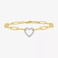 (G-H / I1-I2) Womens 14K Gold Over Silver Sterling Silver 8 Inch Paperclip Heart Chain Bracelet