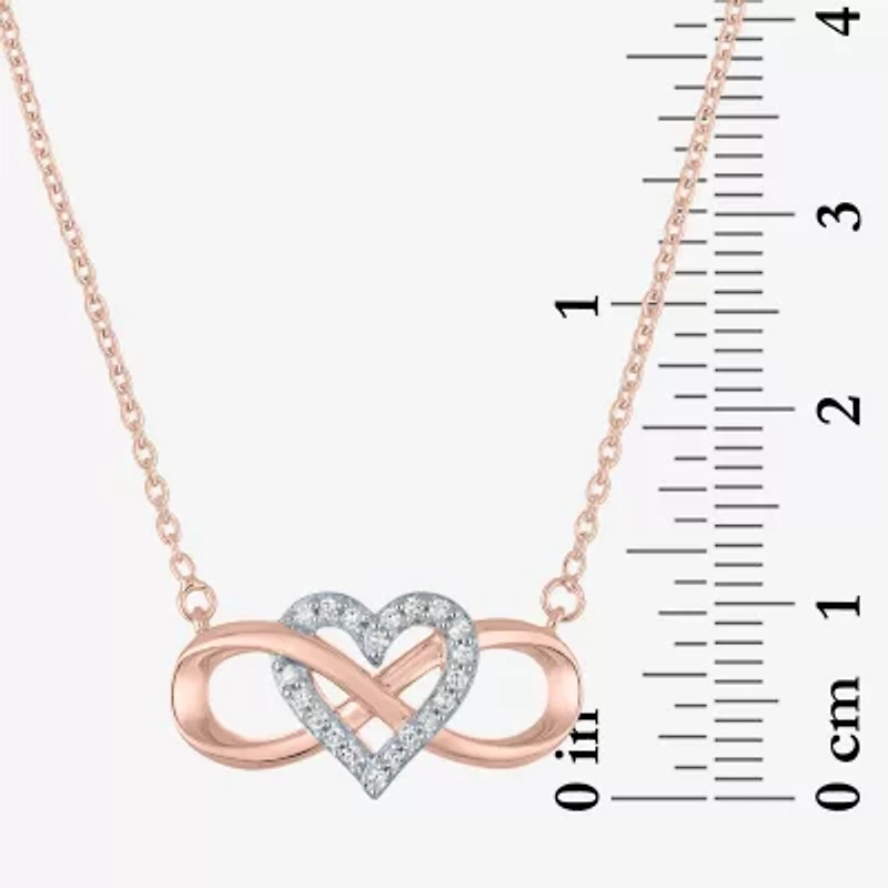 (G-H / I1-I2) Womens 1/10 CT. T.W. Lab Grown White Diamond 14K Rose Gold Over Silver Heart Infinity 18 Inch Pendant Necklace
