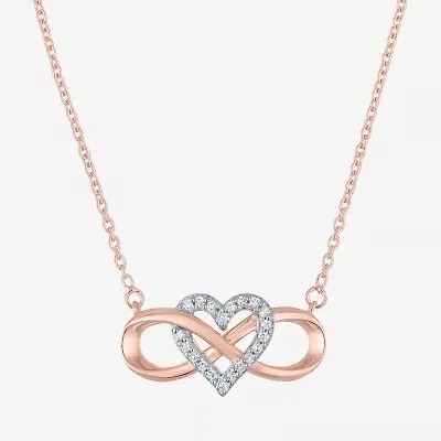 (G-H / I1-I2) Womens 1/10 CT. T.W. Lab Grown White Diamond 14K Rose Gold Over Silver Heart Infinity 18 Inch Pendant Necklace