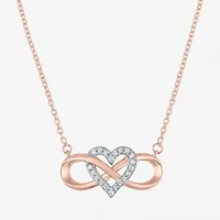 (G-H / I1-I2) Womens 1/10 CT. T.W. Lab Grown White Diamond 14K Rose Gold Over Silver Heart Infinity 18 Inch Pendant Necklace