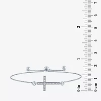 Sideways (G-H / Si2-I1) Womens 1/10 CT. T.W. Lab Grown White Diamond Sterling Silver Cross Bolo Bracelet