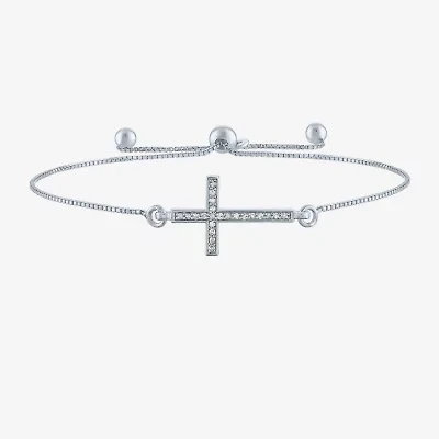Sideways (G-H / Si2-I1) Womens 1/10 CT. T.W. Lab Grown White Diamond Sterling Silver Cross Bolo Bracelet