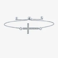 Sideways (G-H / Si2-I1) Womens 1/10 CT. T.W. Lab Grown White Diamond Sterling Silver Cross Bolo Bracelet