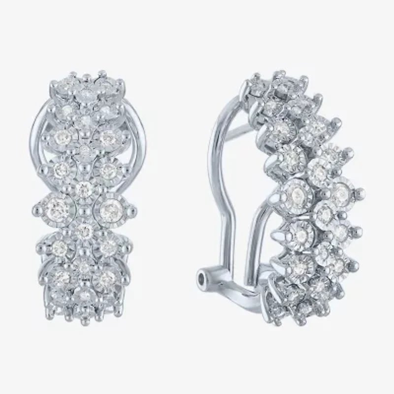 (G-H / I1-I2) Womens 1/2 CT. T.W. Lab Grown White Diamond Sterling Silver 21mm Hoop Earrings