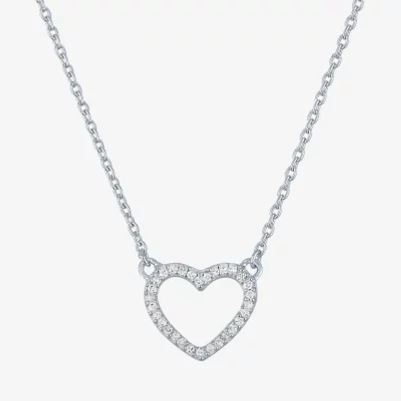 (G-H / Si2-I1) Womens 1/10 CT. T.W. Lab Grown White Diamond Sterling Silver Heart 18 Inch Pendant Necklace