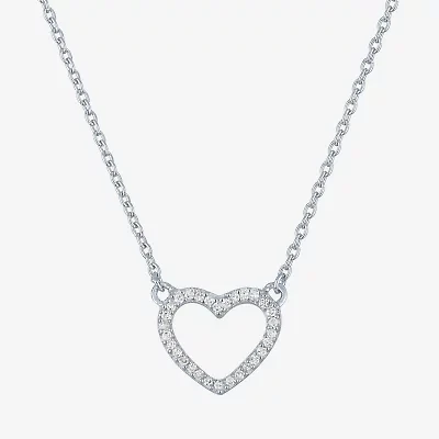 (G-H / Si2-I1) Womens 1/10 CT. T.W. Lab Grown White Diamond Sterling Silver Heart 18 Inch Pendant Necklace
