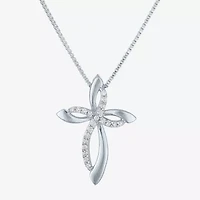 (G-H / Si2-I1) Womens 1/10 CT. T.W. Lab Grown White Diamond Sterling Silver Cross 18 Inch Pendant Necklace