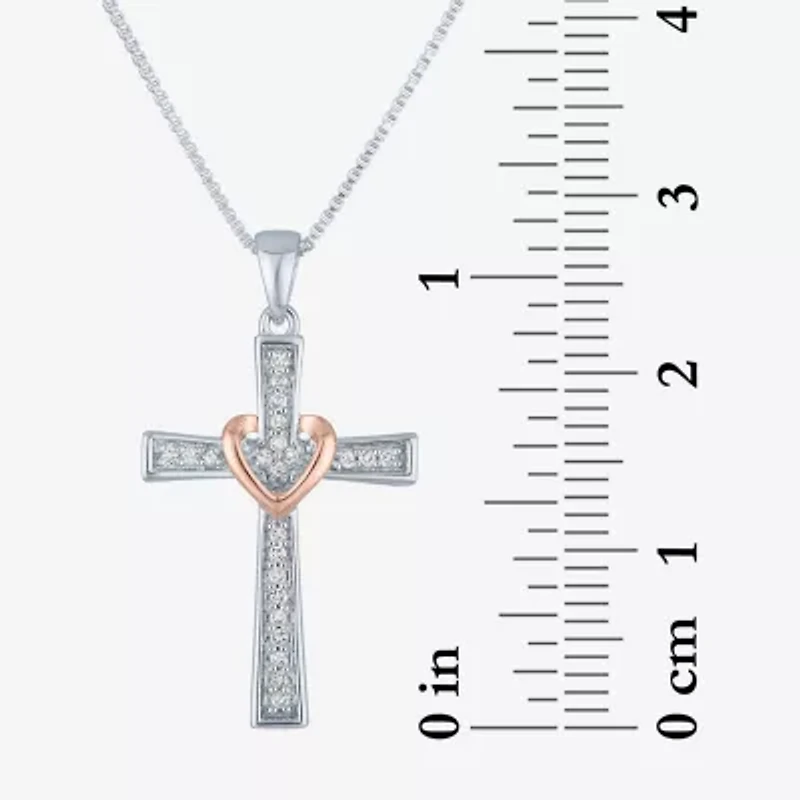 (G-H / I1-I2) Womens 1/10 CT. T.W. Lab Grown White Diamond 14K Gold Over Silver Cross 18 Inch Pendant Necklace