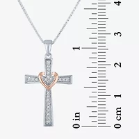 (G-H / I1-I2) Womens 1/10 CT. T.W. Lab Grown White Diamond 14K Gold Over Silver Cross 18 Inch Pendant Necklace