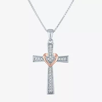(G-H / I1-I2) Womens 1/10 CT. T.W. Lab Grown White Diamond 14K Gold Over Silver Cross 18 Inch Pendant Necklace