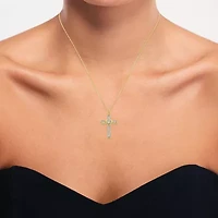 (G-H / I1-I2) Womens 1/10 CT. T.W. Lab Grown White Diamond 14K Gold Over Silver Cross 18 Inch Pendant Necklace
