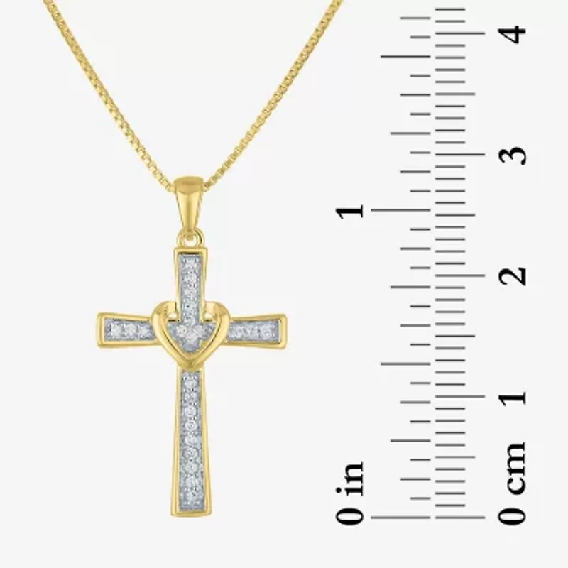 (G-H / I1-I2) Womens 1/10 CT. T.W. Lab Grown White Diamond 14K Gold Over Silver Cross 18 Inch Pendant Necklace