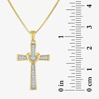 (G-H / I1-I2) Womens 1/10 CT. T.W. Lab Grown White Diamond 14K Gold Over Silver Cross 18 Inch Pendant Necklace