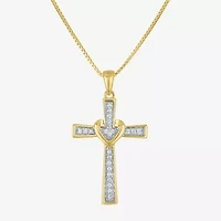 (G-H / I1-I2) Womens 1/10 CT. T.W. Lab Grown White Diamond 14K Gold Over Silver Cross 18 Inch Pendant Necklace