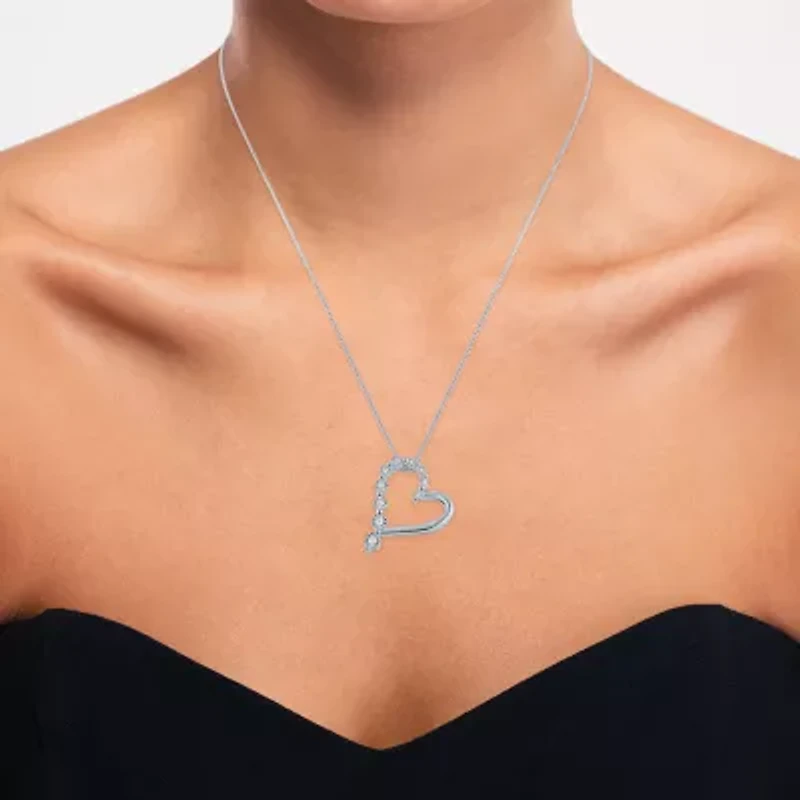 (G-H / Si2-I1) Womens 1/10 CT. T.W. Lab Grown White Diamond Sterling Silver Heart 18 Inch Pendant Necklace