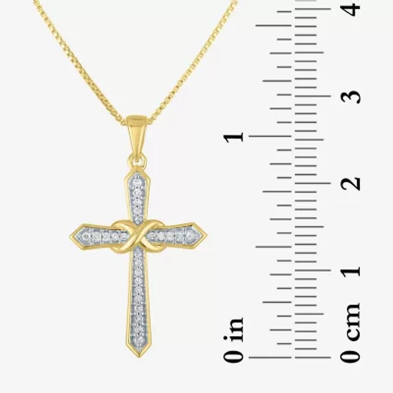 (G-H / Si2-I1) Womens 1/10 CT. T.W. Lab Grown White Diamond 14K Gold Over Silver Cross 18 Inch Pendant Necklace