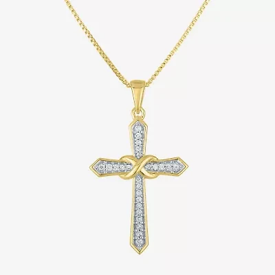 (G-H / Si2-I1) Womens 1/10 CT. T.W. Lab Grown White Diamond 14K Gold Over Silver Cross 18 Inch Pendant Necklace