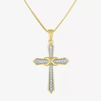 (G-H / Si2-I1) Womens 1/10 CT. T.W. Lab Grown White Diamond 14K Gold Over Silver Cross 18 Inch Pendant Necklace
