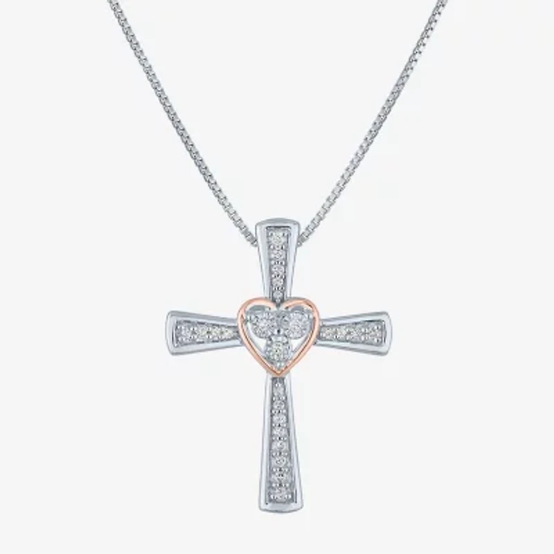 G-H / Si2-I1) Womens 1/10 CT. T.W. Lab Grown White Diamond 14K Gold Over Silver Sterling Silver Cross 18 Inch Pendant Necklace