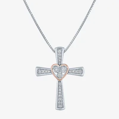 (G-H / Si2-I1) Womens 1/10 CT. T.W. Lab Grown White Diamond 14K Gold Over Silver Sterling Silver Cross 18 Inch Pendant Necklace