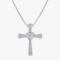 G-H / Si2-I1) Womens 1/10 CT. T.W. Lab Grown White Diamond 14K Gold Over Silver Sterling Silver Cross 18 Inch Pendant Necklace