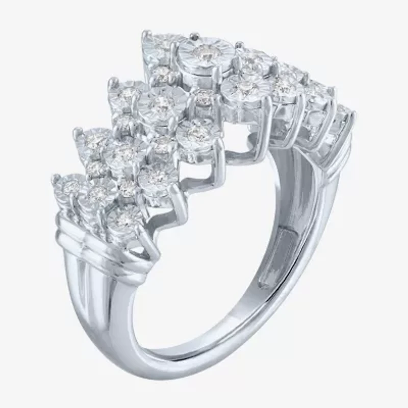 (G-H / I1-I2) Womens 1/2 CT. T.W. Lab Grown White Diamond Sterling Silver Cluster Band