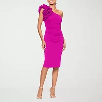 DJ Jaz One Shoulder Womens Applique Sleeveless Midi Sheath Dress