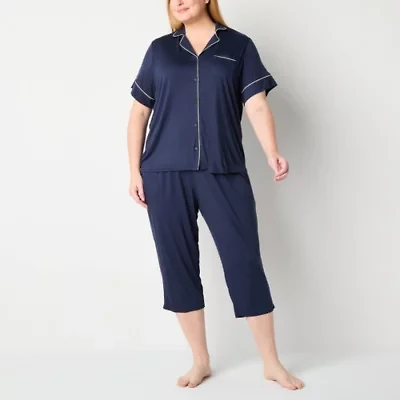 Liz Claiborne Cool and Calm Womens Short Sleeve Plus Pajama Top