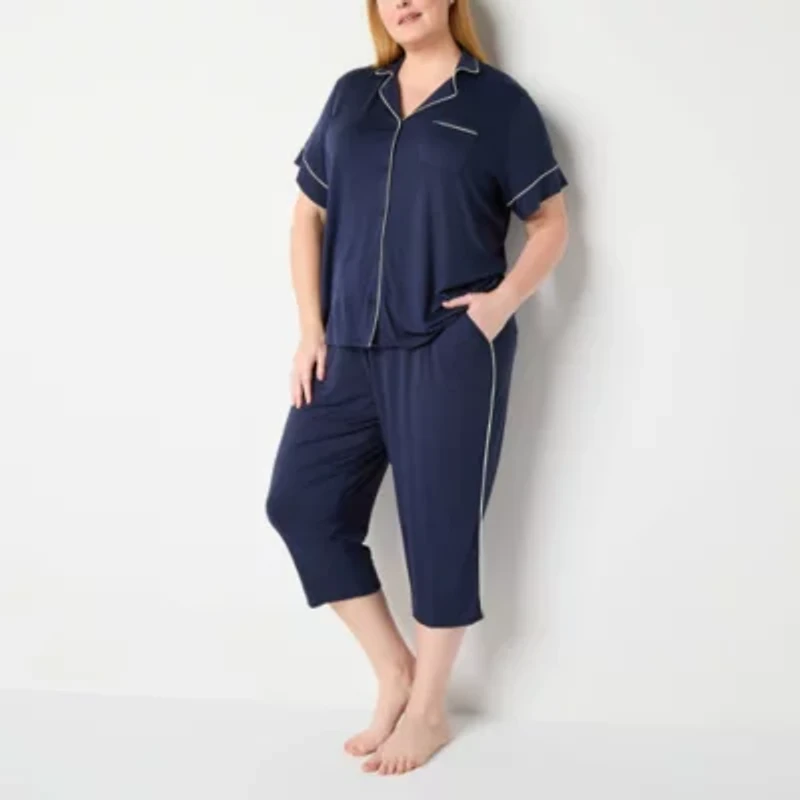 Liz Claiborne Cool and Calm Womens Short Sleeve Plus Pajama Top